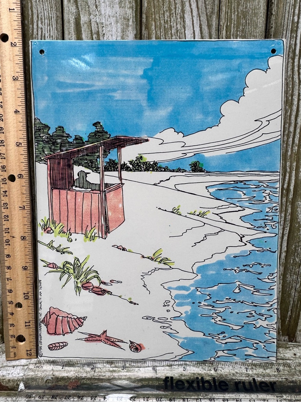 Vintage 1988 Grynnen Barrett metal ink coastal wall art